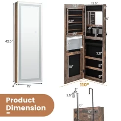 Tangkula LED Mirror Jewelry Cabinet Wall/Door Mounted Organizer Armoire W/ 3 Color Light -Tangkula GUEST b5ef5fd6 e7c7 4dd8 a069 d2a9cd145616