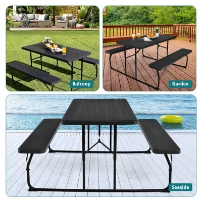 Tangkula Indoor & Outdoor Folding Picnic Table With Bench Seat Heavy Duty Portable Camping Table Set For Camping Dining BBQ Grey/Black/White 7 Tangkula Indoor & Outdoor Folding Picnic Table With Bench Seat Heavy Duty Portable Camping Table Set For Camping Dining BBQ Grey/Black/White - Image 5