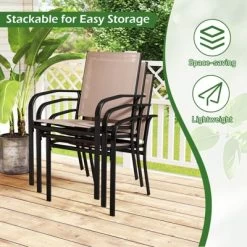 Tangkula Outdoor Dining Chairs Set Of 4 W/ Breathable Fabric Armrests High Back -Tangkula GUEST b64e625b 5ac0 4162 9501 0557f03283c2