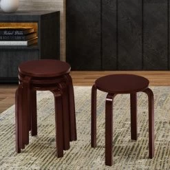 Tangkula Set Of 4 Stacking Bentwood Stool Round Dining Chair Backless Bar Stool -Tangkula GUEST b680f191 2ae4 4389 896c ffdd631d8983