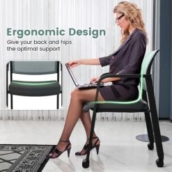 Tangkula 6-Pack Office Conference Chair Set Mesh Guest Reception Stack Chairs With Caster Wheels And Arms Stacking Chair Set -Tangkula GUEST b6993285 ae87 4645 ae15 c214391500ba