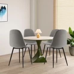 Tangkula Dining Chairs Set Of 4 Upholstered Fabric Chairs W/Metal Legs For Living Room