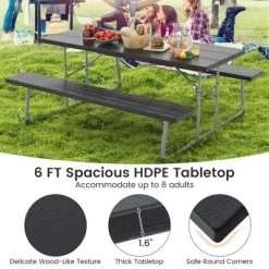 Tangkula Folding Picnic Table W/ 2 Benches 6 FT Camping Table Set W/ Metal Frame 17 Tangkula Folding Picnic Table W/ 2 Benches 6 FT Camping Table Set W/ Metal Frame -Tangkula GUEST b6d5a675 a86e 4d48 8c06 0b7afa684baf