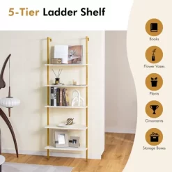 Tangkula 5 Tier Ladder Shelf 71" Open Wall-Mounted Bookcase With Golden Steel Frame 16 Tangkula 5 Tier Ladder Shelf 71" Open Wall-Mounted Bookcase With Golden Steel Frame -Tangkula GUEST b6ea1a69 d03c 4f84 ad94 ed5041b6b046