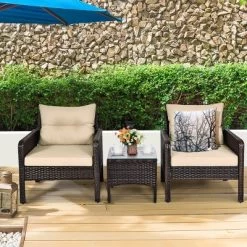 Tangkula 3PCS Outdoor Patio Rattan Wicker Conversation Set W/Cushions -Tangkula GUEST b75d1845 7f14 41c2 90ba d67f3eb0dd3a