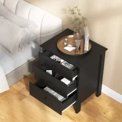 Tangkula 3-Drawer Modern Nightstand Bedside Table Wooden End Table White/Black 14 Tangkula 3-Drawer Modern Nightstand Bedside Table Wooden End Table White/Black -Tangkula GUEST b7835864 3147 412a b7ad 4c95523bc6ba 1