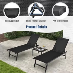 Tangkula 3pcs Patio Chaise Lounge Set Aluminum Recliner Chair Table Outdoor -Tangkula GUEST b78efaf5 0b9a 46df 852e bdcf556187cc