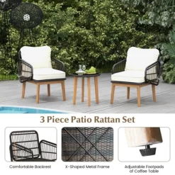 Tangkula 3 Piece Patio Chair Set Wicker Chair & Side Table Set W/ Soft Cushions & Tempered Glass Tabletop -Tangkula GUEST b7e5abda b97b 4282 8bea 9e33db9b8e20