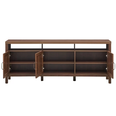 Tangkula Universal TV Stand Cabinet Television Media Console With 3 Rattan Doors Grey Oak Walnut 4 Tangkula Universal TV Stand Cabinet Television Media Console With 3 Rattan Doors Grey Oak Walnut - Image 2