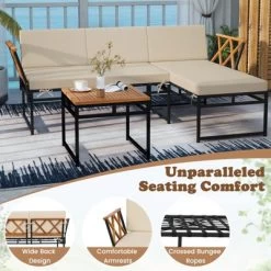 Tangkula Set Of 3 L-Shaped Outdoor Furniture Set Acacia Wood Patio Sectional Cushioned Conversation Sofa With Square Coffee Table -Tangkula GUEST b8414304 82fd 42ef 9f43 0073d4da4a92