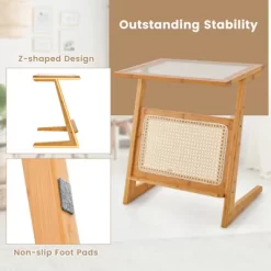 Tangkula 1pc/2pcs Z-shaped Side Table W/ Rattan Shelf Glass Top End Table W/ Magazine Rack Space-saving Sofa Side Bedside Table 16 Tangkula 1pc/2pcs Z-shaped Side Table W/ Rattan Shelf Glass Top End Table W/ Magazine Rack Space-saving Sofa Side Bedside Table -Tangkula GUEST b85f938d 00c2 4f85 82d4 3fc534d06246