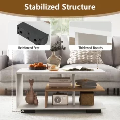 Tangkula Geometric Coffee Table W/ Storage Shelves 3-Tier Rectangular Tea Table -Tangkula GUEST b86ac1d7 540e 4f6b b9db 72fc9803298c