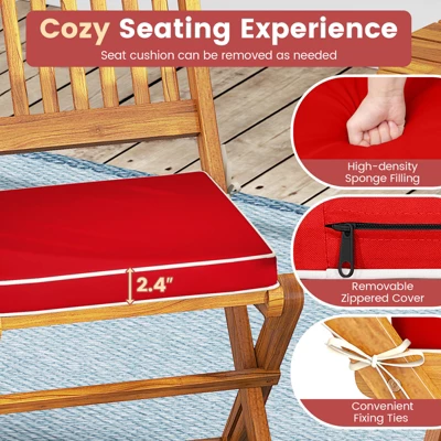 Tangkula Patio Folding Chair Set Of 2 Portable Acacia Wood Dining Chairs With High Back & Seat Cushions Beige/Navy/Red 5 Tangkula Patio Folding Chair Set Of 2 Portable Acacia Wood Dining Chairs With High Back & Seat Cushions Beige/Navy/Red - Image 3