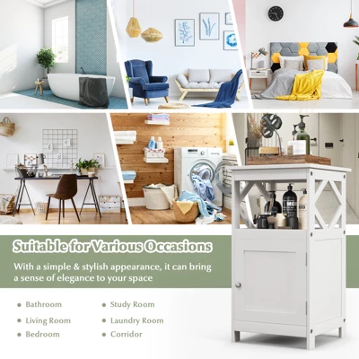 Tangkula Bathroom Floor Cabinet Single Door Storage Cabinet With Open Compartment Anti-Toppling Device Grey/White 9 Tangkula Bathroom Floor Cabinet Single Door Storage Cabinet With Open Compartment Anti-Toppling Device Grey/White - Image 7