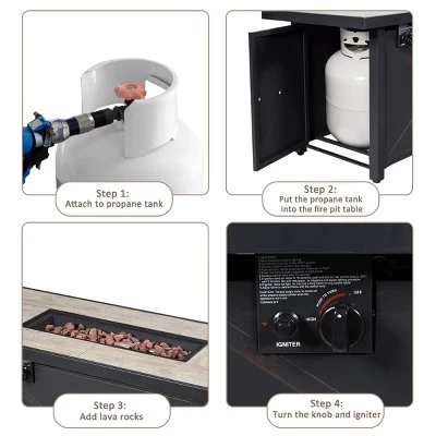 Tangkula 9 PCS Outdoor PE Rattan Wicker Sectional Sofa With 42" 60,000 BTU Gas Fire Pit Table Space-Saving Conversation Set With Storage Box Black 7 Tangkula 9 PCS Outdoor PE Rattan Wicker Sectional Sofa With 42" 60,000 BTU Gas Fire Pit Table Space-Saving Conversation Set With Storage Box Black - Image 5