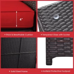 Tangkula 6 Piece Patio Sofa & Fire Table Set Outdoor Rattan Sectional Sofa Set W/ Storage Box Red 12 Tangkula 6 Piece Patio Sofa & Fire Table Set Outdoor Rattan Sectional Sofa Set W/ Storage Box Red -Tangkula GUEST b92a3a76 3ef0 4060 bcc7 e1c15693d30a