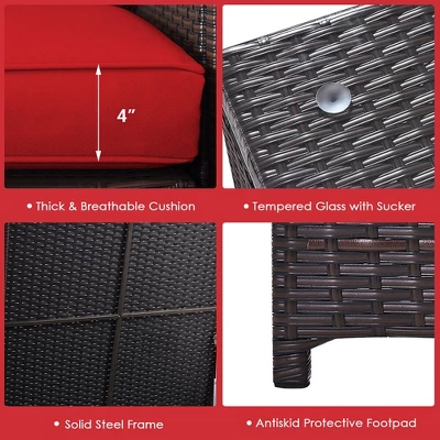 Tangkula 6 Piece Patio Sofa & Fire Table Set Outdoor Rattan Sectional Sofa Set W/ Storage Box Red 6 Tangkula 6 Piece Patio Sofa & Fire Table Set Outdoor Rattan Sectional Sofa Set W/ Storage Box Red - Image 4