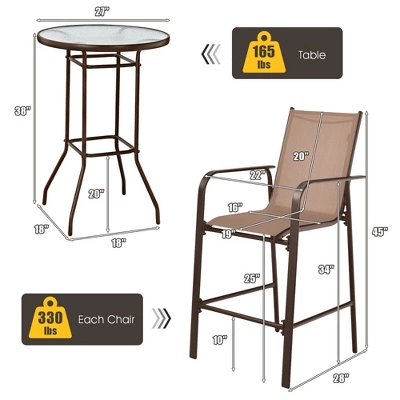 Tangkula 3PCS Patio Bar Set Outdoor Bistro Set W/ 2 Stools & 1 Tempered Glass Table Brown 7 Tangkula 3PCS Patio Bar Set Outdoor Bistro Set W/ 2 Stools & 1 Tempered Glass Table Brown - Image 5