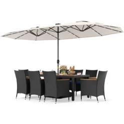 Tangkula 11 PCS Patio Dining Set W/ 15ft Double-Sided Patio Umbrella (Base Included) -Tangkula GUEST b99419db c027 4ddf 8b04 1fd6fdfd4cee