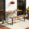 Tangkula Patio Table Bench Set For 2 Picnic Table & Loveseat W/Acacia Wood Top Metal Legs -Tangkula GUEST b9bcf9b9 7337 42b4 a7fc 7d7c6a669779
