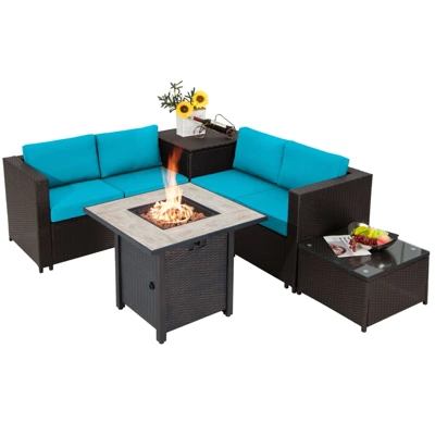 Tangkula 5-Piece Patio Furniture Set With 30 Inches Gas Fire Pit Table Outdoor PE Wicker Sectional Sofa Set With Cushions Red/Beige/Navy/Turquoise 15 Tangkula 5-Piece Patio Furniture Set With 30 Inches Gas Fire Pit Table Outdoor PE Wicker Sectional Sofa Set With Cushions Red/Beige/Navy/Turquoise - Image 13