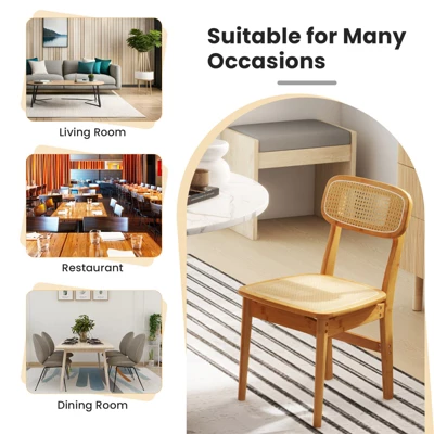 Tangkula Rattan Dining Chairs Set Of 2 Kitchen Dining Chairs With Simulated Rattan Backrest & Wood Frame 7 Tangkula Rattan Dining Chairs Set Of 2 Kitchen Dining Chairs With Simulated Rattan Backrest & Wood Frame - Image 5