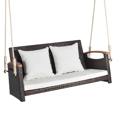 Tangkula 2-seater Hanging Swing Porch Swing PE Wicker Swing Outdoor Hanging Swing Garden Poolside 11 Tangkula 2-seater Hanging Swing Porch Swing PE Wicker Swing Outdoor Hanging Swing Garden Poolside - Image 9