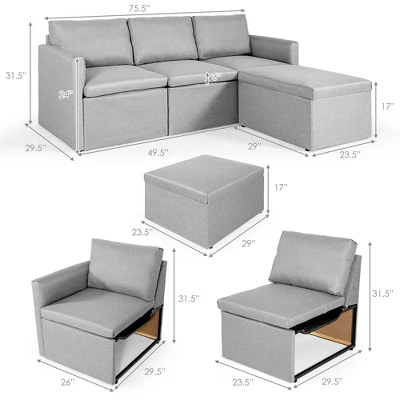 Tangkula Convertible L-shaped Sectional Sofa Couch Chaise W/ Ottoman Cushions 9 Tangkula Convertible L-shaped Sectional Sofa Couch Chaise W/ Ottoman Cushions - Image 8
