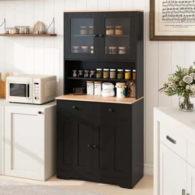 Tangkula Pantry Cabinet 67" Tall Kitchen Floor Cabinet W/ 2 Removable Shelves 2 Drawers 4 Tangkula Pantry Cabinet 67" Tall Kitchen Floor Cabinet W/ 2 Removable Shelves 2 Drawers - Image 2