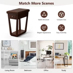 Tangkula 2PCS End Side Table W/ Drawer Shelf Nightstand Rubber Wood Classic Espresso -Tangkula GUEST ba8de00d 4b09 4c18 bd31 34af737331f0