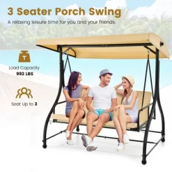Tangkula 3-Seat Outdoor Converting Patio Swing Glider Adjustable Canopy Porch Swing -Tangkula GUEST bad535bc 6ec4 44e9 b9e4 2b6a44799ba5