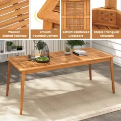 Tangkula Outdoor Acacia Wood Dining Table For 8 People 79” X 35” Rectangular Patio Bistro Table With Built-in Umbrella Hole Picnic Table For Porch -Tangkula GUEST bb0d8d54 0f90 4d0c 94e2 6cc14ebb5f36