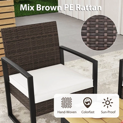 Tangkula Set Of 4 PE Rattan Patio Conversation Set Outdoor Porch Chairs Loveseat With Coffee Table And Soft Cushions Metal Frame 6 Tangkula Set Of 4 PE Rattan Patio Conversation Set Outdoor Porch Chairs Loveseat With Coffee Table And Soft Cushions Metal Frame - Image 4