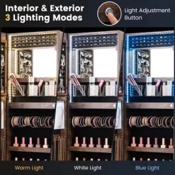 Tangkula LED Mirror Jewelry Cabinet Wall/Door Mounted Organizer Armoire W/ 3 Color Light -Tangkula GUEST bbb63d47 1528 411d a77b bf80be2720e9