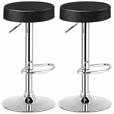 Tangkula Black Round Bar Stool Set Of 2 Adjustable Swivel Pub Chair U Leather W/ Footrest 4 Tangkula Black Round Bar Stool Set Of 2 Adjustable Swivel Pub Chair U Leather W/ Footrest - Image 2