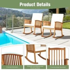 Tangkula Patio Rocking Chair Acacia Wood Rocker W/ Seat & Back Cushions Safe & Comfortable Rocking -Tangkula GUEST bc6e63f7 7eed 401f 97c1 b757faa1f61d