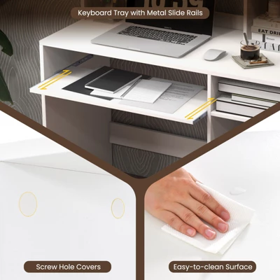 Tangkula Computer Desk W/ Charging Station 43.5” Gaming Table Workstation W/ Keyboard Tray CPU Stand & Storage Shelves White/Black 7 Tangkula Computer Desk W/ Charging Station 43.5” Gaming Table Workstation W/ Keyboard Tray CPU Stand & Storage Shelves White/Black - Image 5