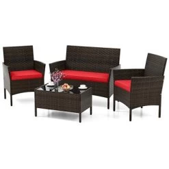 Tangkula 4 Piece Patio Rattan Conversation Set Outdoor Wicker Furniture Set With Chair Loveseat & Tempered Glass Table Cozy Seat Cushions -Tangkula GUEST bcbcdc68 b9a9 44b4 bac3 7c12de9871ba