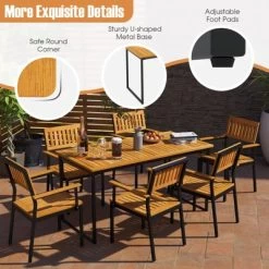 Tangkula 55” Patio Dining Table 6 People Acacia Wood Dining Table With Slatted Tabletop U-shaped Frame Adjustable Foot Pads 17 Tangkula 55” Patio Dining Table 6 People Acacia Wood Dining Table With Slatted Tabletop U-shaped Frame Adjustable Foot Pads -Tangkula GUEST bcf05ce8 43f5 4ca5 b50a 697abccb105e