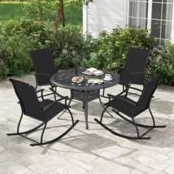 Tangkula Set Of 4 Outdoor Rocking Chair Patio Rocker W/ Breathable Fabric Black