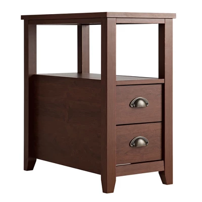 Tangkula Retro Wooden Side End Table Rectangular Nightstand With 2 Drawers And Shelf Coffee/Brown 4 Tangkula Retro Wooden Side End Table Rectangular Nightstand With 2 Drawers And Shelf Coffee/Brown - Image 2