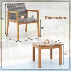 Tangkula 3 Pieces Patio Furniture Set PE Rattan Patio Bistro Set With Chairs & Coffee Table Outdoor Acacia Wood Conversation Set For Garden -Tangkula GUEST bd82194b 6f7b 480f 9693 7d7f14f2be2a