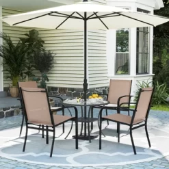 Tangkula Outdoor Dining Chairs Set Of 4 W/ Breathable Fabric Armrests High Back