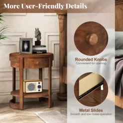 Tangkula 2-Tier Nightstand W/ Shelf & Wood Grains Drawer Round White/Brown 19 Tangkula 2-Tier Nightstand W/ Shelf & Wood Grains Drawer Round White/Brown -Tangkula GUEST bdf09c83 b021 467b 99ae d40046c5e99b