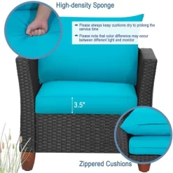 Tangkula 3PCS Patio Rattan Conversation Set Outdoor Furniture Set W/ Turquoise Cushions -Tangkula GUEST be1d5010 9b70 4681 af9a d1bbcae25795