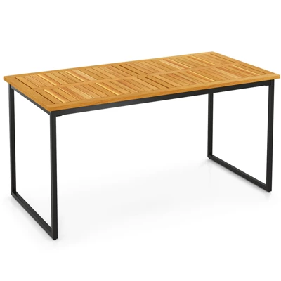 Tangkula 55” Patio Dining Table 6 People Acacia Wood Dining Table With Slatted Tabletop U-shaped Frame Adjustable Foot Pads 11 Tangkula 55” Patio Dining Table 6 People Acacia Wood Dining Table With Slatted Tabletop U-shaped Frame Adjustable Foot Pads - Image 9