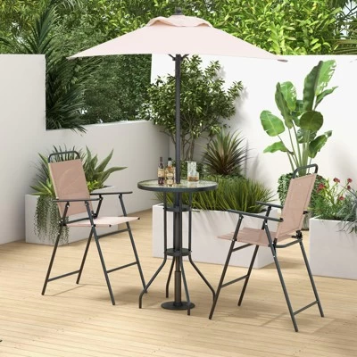 Tangkula 4PCS Bistro Set Folding Counter Height Chairs Round Bar Table & Umbrella Patio 3 Tangkula 4PCS Bistro Set Folding Counter Height Chairs Round Bar Table & Umbrella Patio