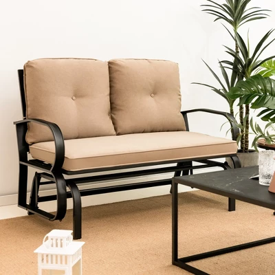 Tangkula 2-Person Outdoor Patio Glider Bench Swing Seat Bench W/ Seat & Back Cushions 5 Tangkula 2-Person Outdoor Patio Glider Bench Swing Seat Bench W/ Seat & Back Cushions - Image 3