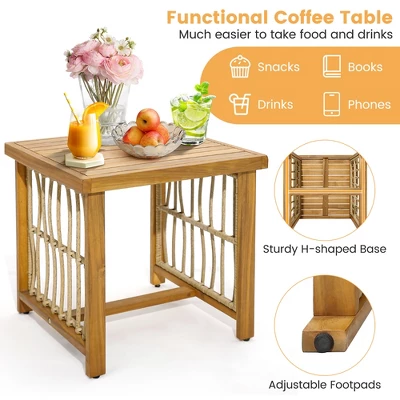 Tangkula 3PCS Patio Acacia Wood PE Wicker Furniture Set W/ Soft Seat & Back Cushions 7 Tangkula 3PCS Patio Acacia Wood PE Wicker Furniture Set W/ Soft Seat & Back Cushions - Image 5