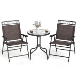 Tangkula 3 Pieces Bistro Set Outdoor Furniture Set With Tempered Glass Table Umbrella Hole -Tangkula GUEST bee874ab 3bbf 47cb a034 a7f53e1f8d83